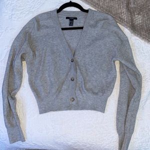 Grey Button Up Crop Cardigan